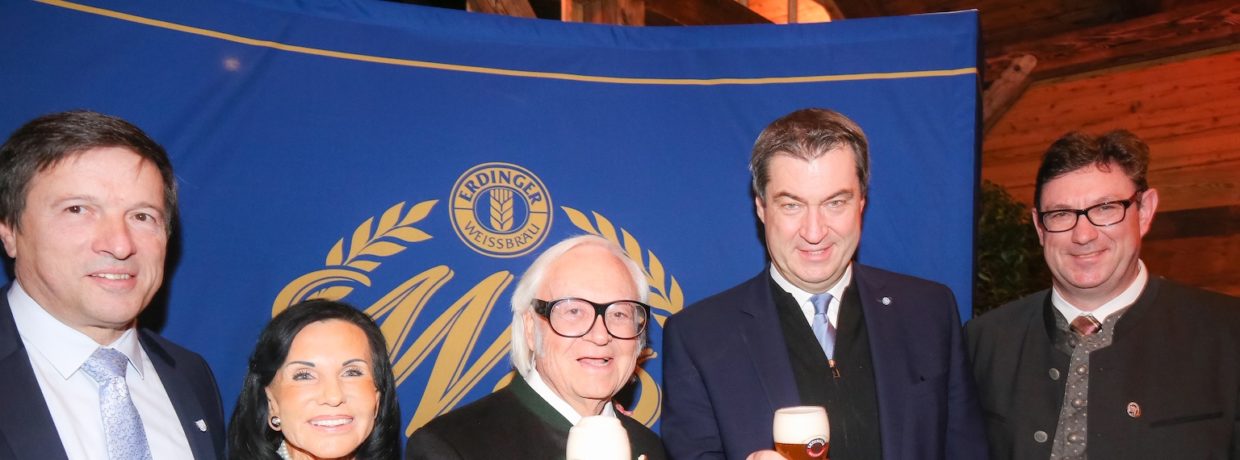 ERDINGER Inhaber Werner Brombach feierte 80. Geburtstag, Dr. Markus Söder hielt Laudatio