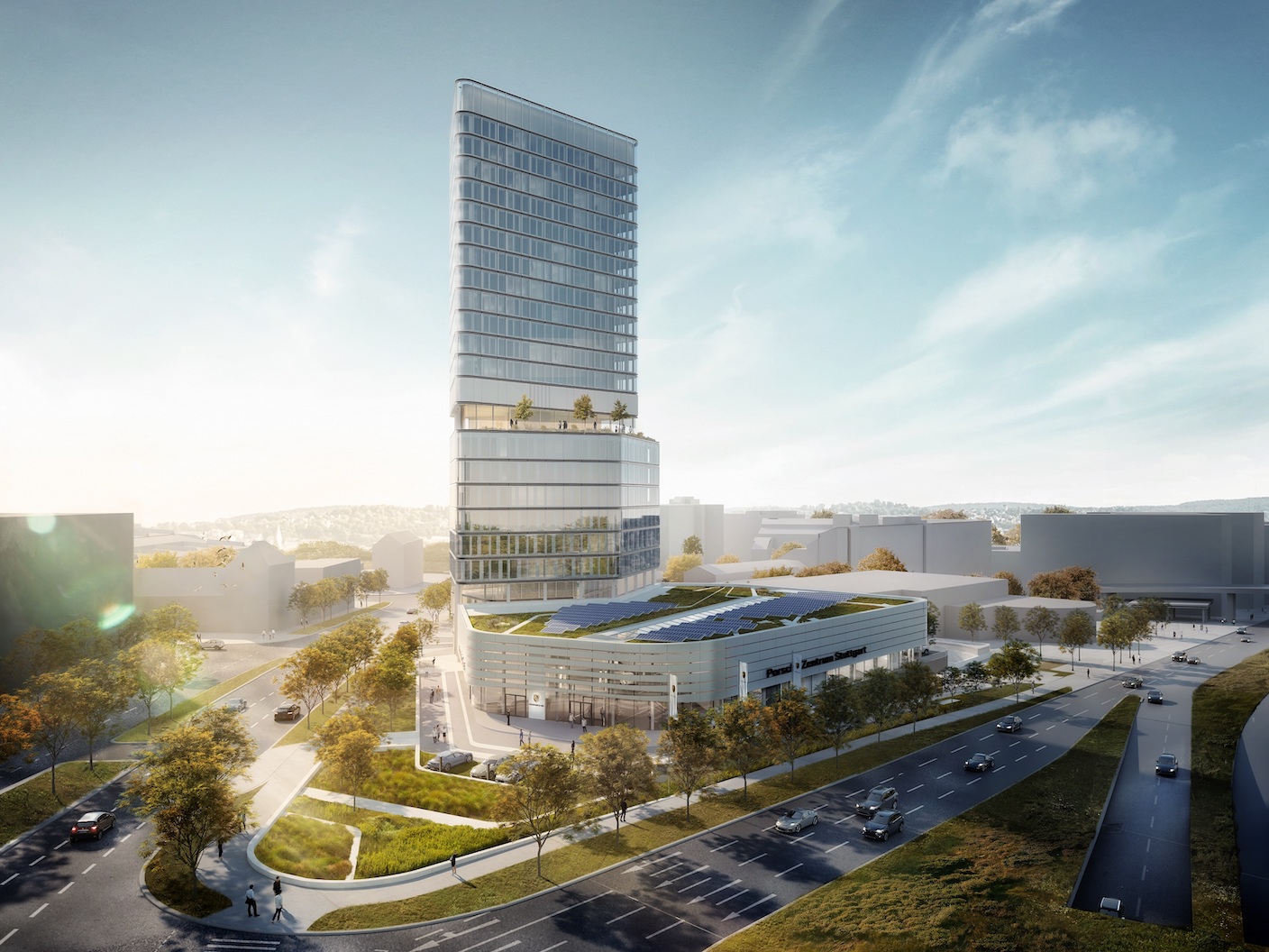 Bau des Porsche Design Tower und Porsche Zentrum Stuttgart läuft nach Plan